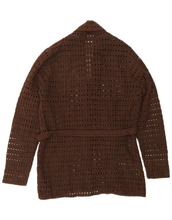 VINTAGE hæklet cardigan sweater til kvinder UK 14 Stor brun akryl
