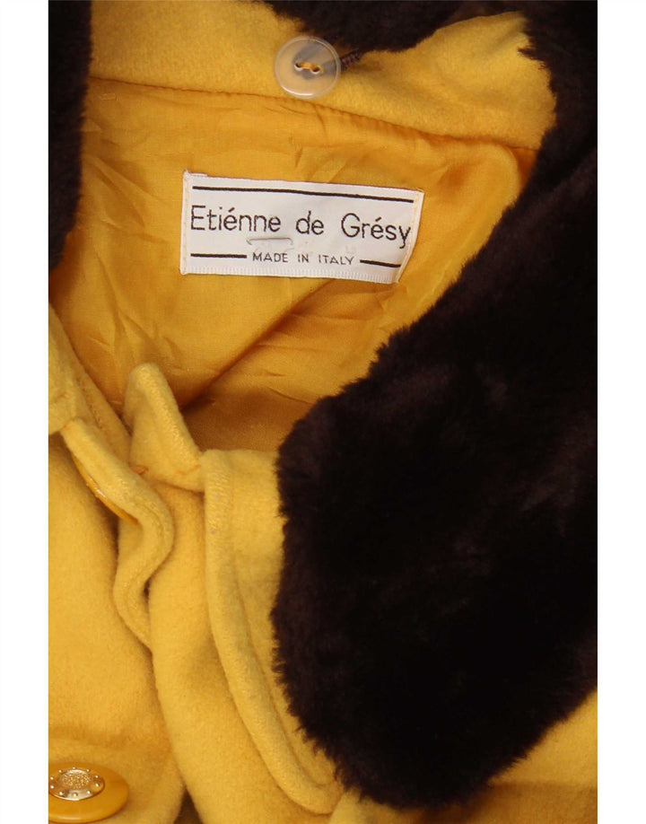 Vintage Dame Overfrakke UK 14 Stor Gul Colourblock Uld