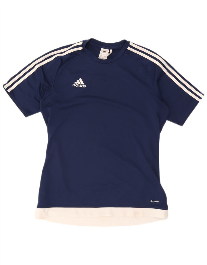ADIDAS Herre Climalite T-Shirt Top Medium Marineblå Colourblock Polyester