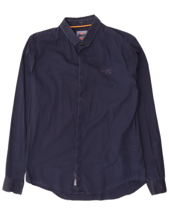Superdry Slim Fit skjorte til mænd, medium marineblå bomuld