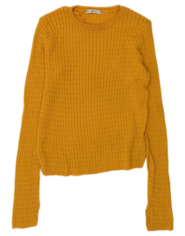 Zara Womens Crop Boat Neck Jumper Sweater UK 10 Small Yellow Viscose