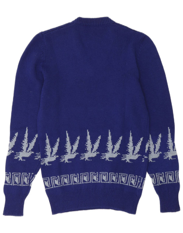 Vintage Herre V-hals sweater Small Blue Fair Isle