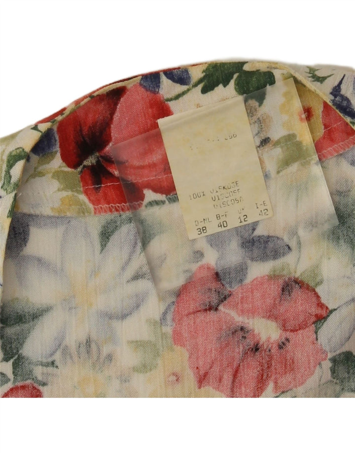 Vintage Womens Crop Bluse Top UK 12 Medium Multicolored Floral Viscose