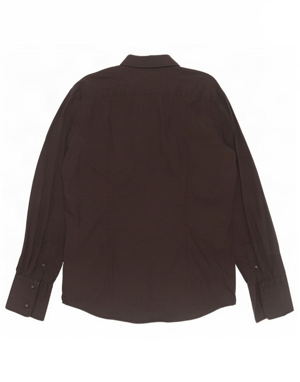 Hugo Boss Herre Slim Fit Formel Skjorte Størrelse 43 XL Brun Bomuld