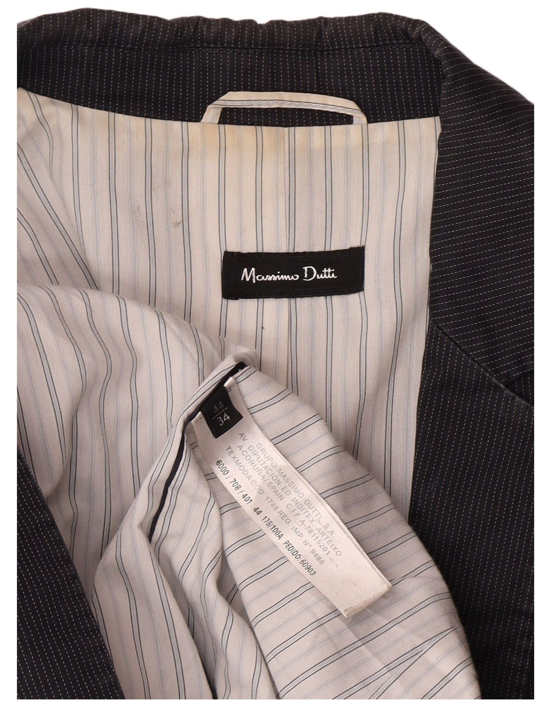 Massimo Dutti Dame 1 Knap Blazer Jakke EU 44 XL Navy Blue Nålestribe