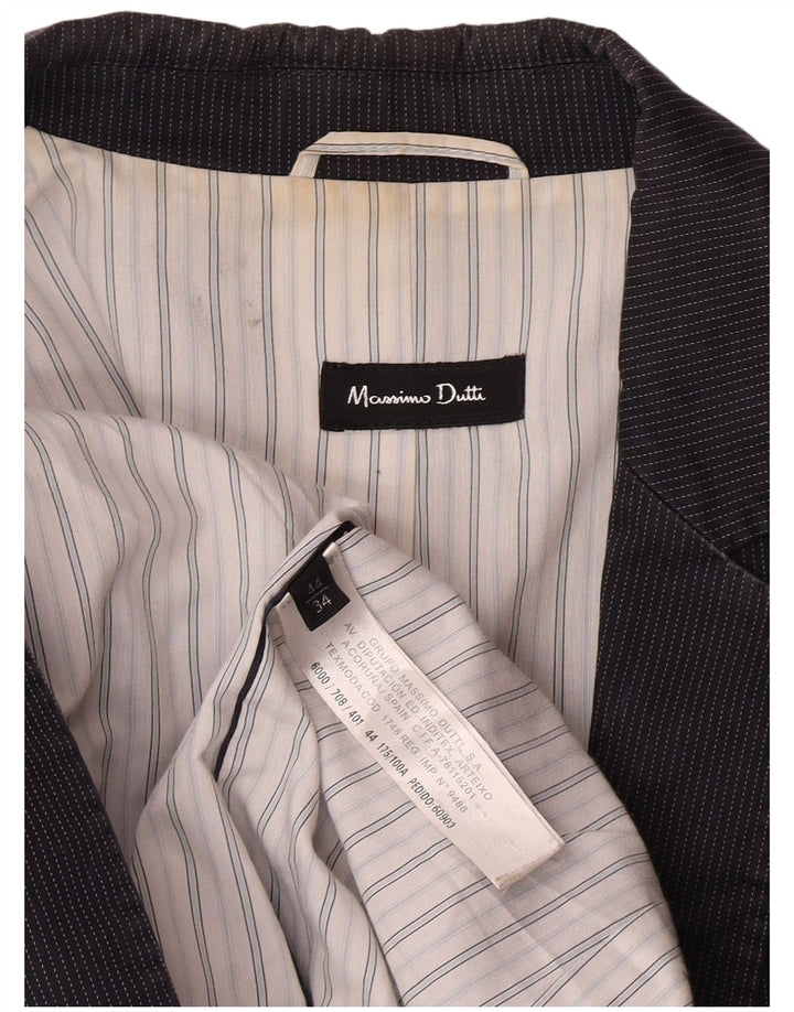 Massimo Dutti Dame 1 Knap Blazer Jakke EU 44 XL Navy Blue Nålestribe