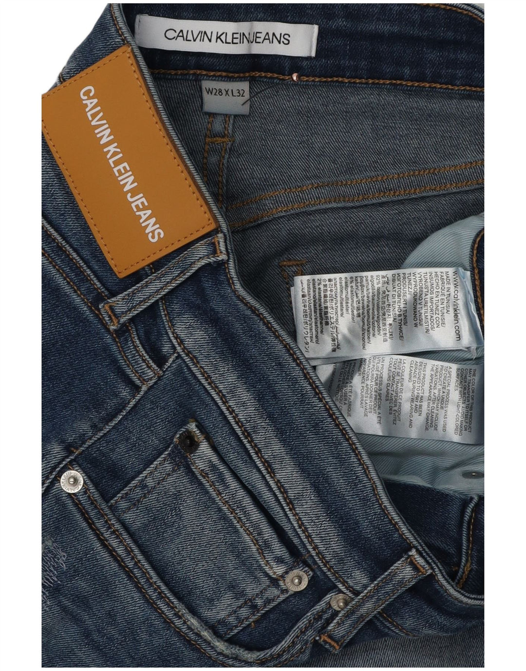 CALVIN KLEIN Distressed Skinny Jeans til mænd W28 L32 Blå Bomuld