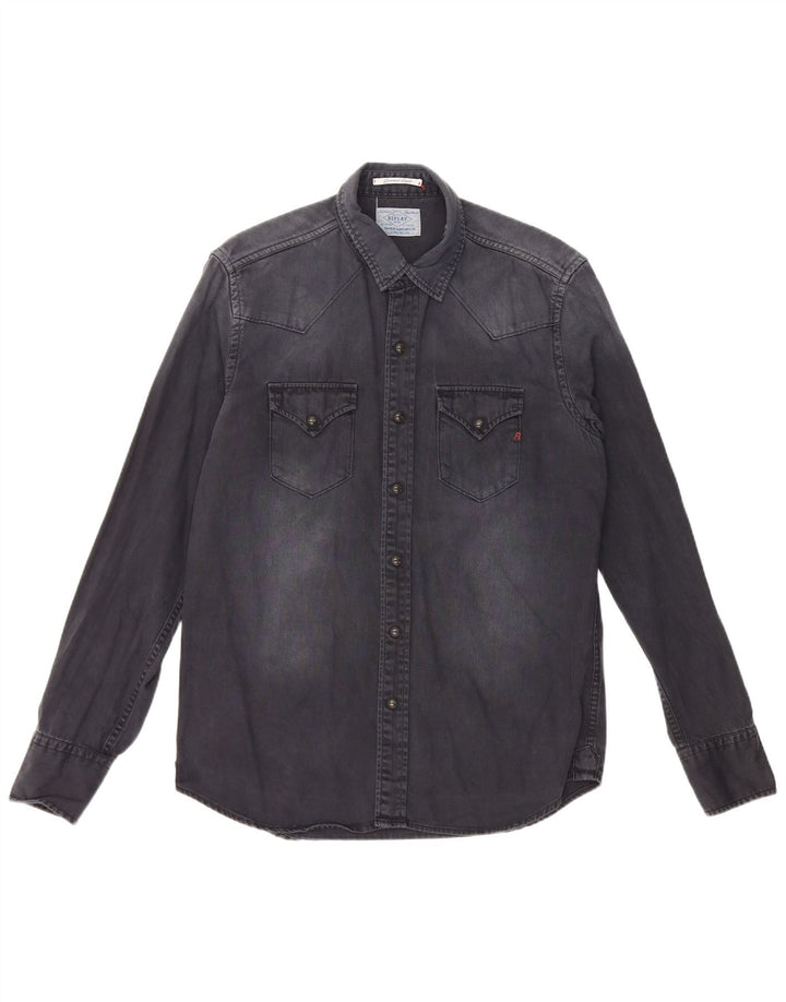 REPLAY Herre Garment Dyed Denim Shirt Medium Navy Blue Bomuld