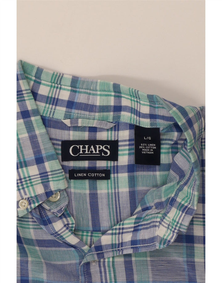 CHAPS Mens Short Sleeve Shirt Large Blue Check Linen Vintage Chaps and Second-Hand Chaps from Messina Hembry 
