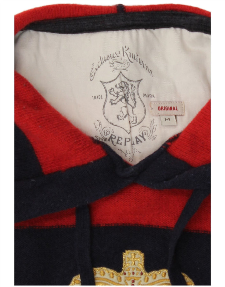 Replay Herre Hooded Grafisk Jumper Sweater Medium Rød Stribet