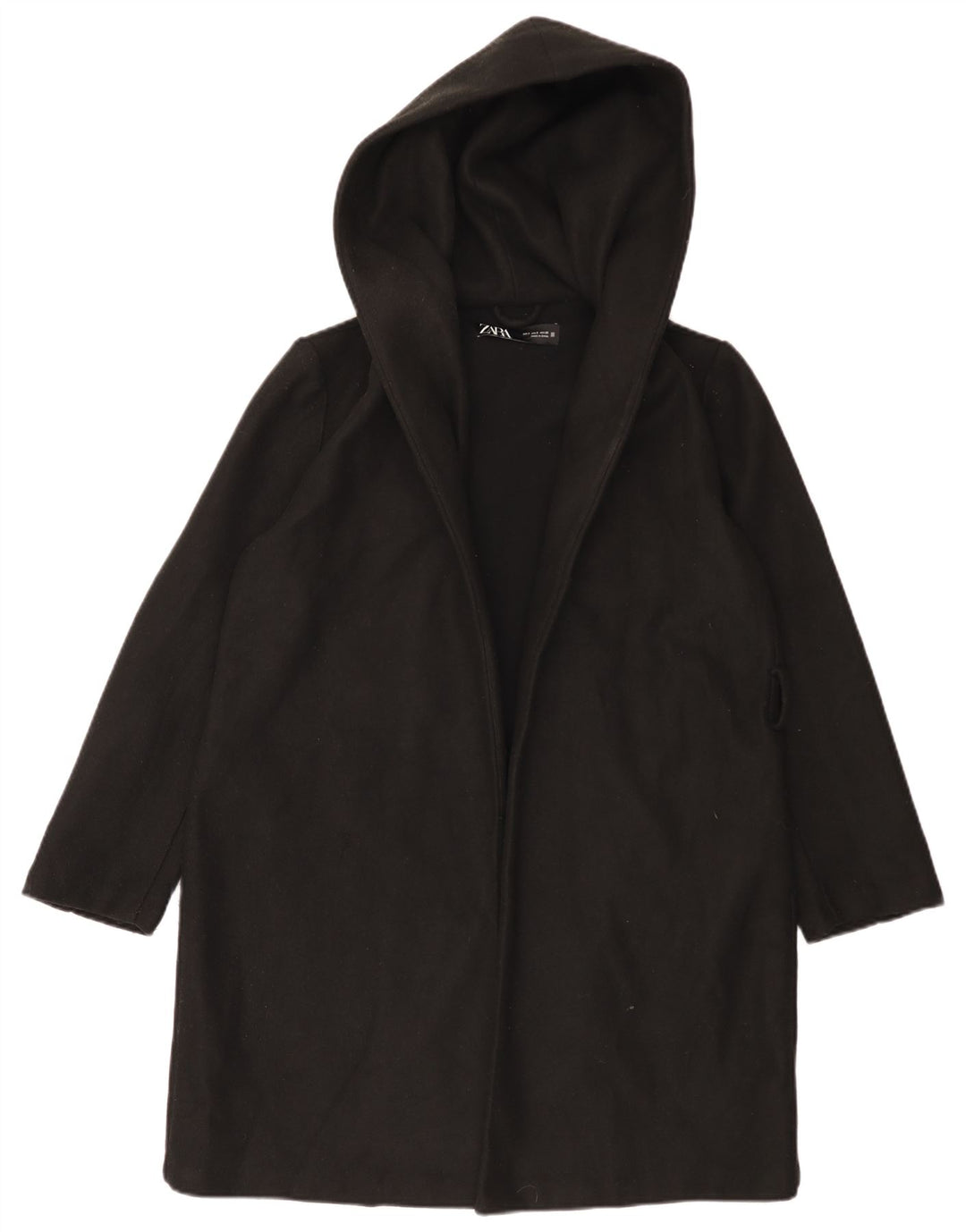 Zara Dame Hætte Oversized Overfrakke UK 10 Small Black Polyester