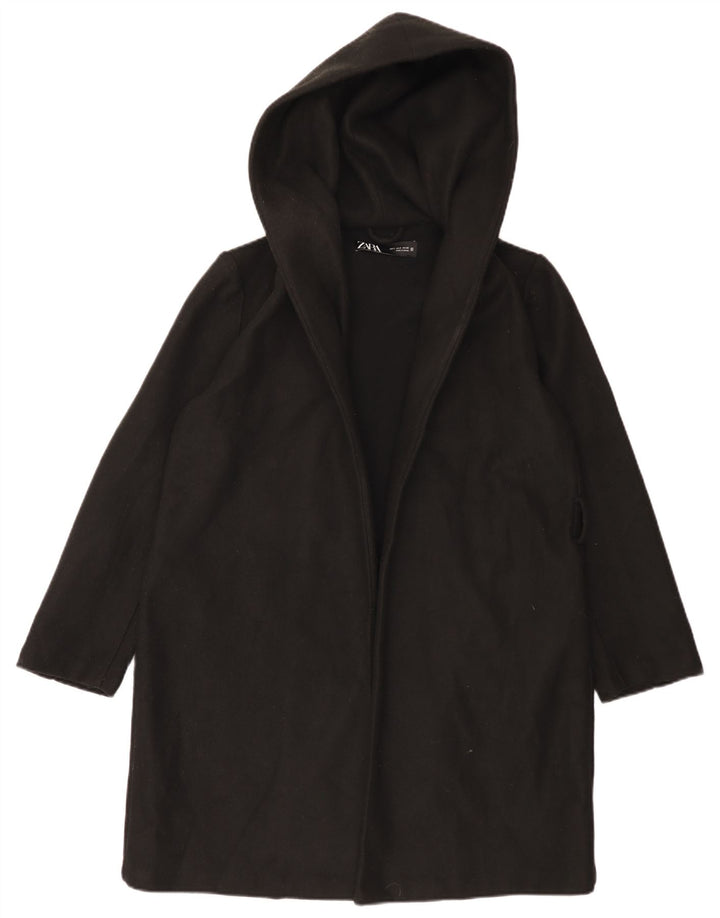Zara Dame Hætte Oversized Overfrakke UK 10 Small Black Polyester