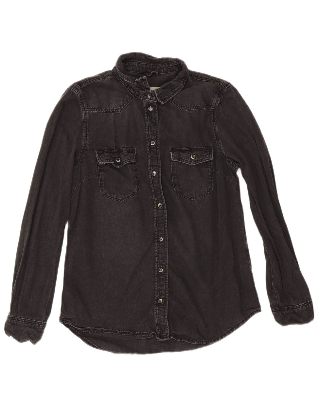 Topshop Dame Denim Shirt UK 12 Medium Sort Bomuld