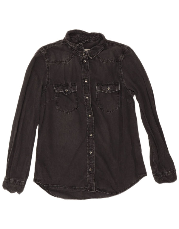 Topshop Womens Denim Shirt UK 12 Medium  Black Cotton