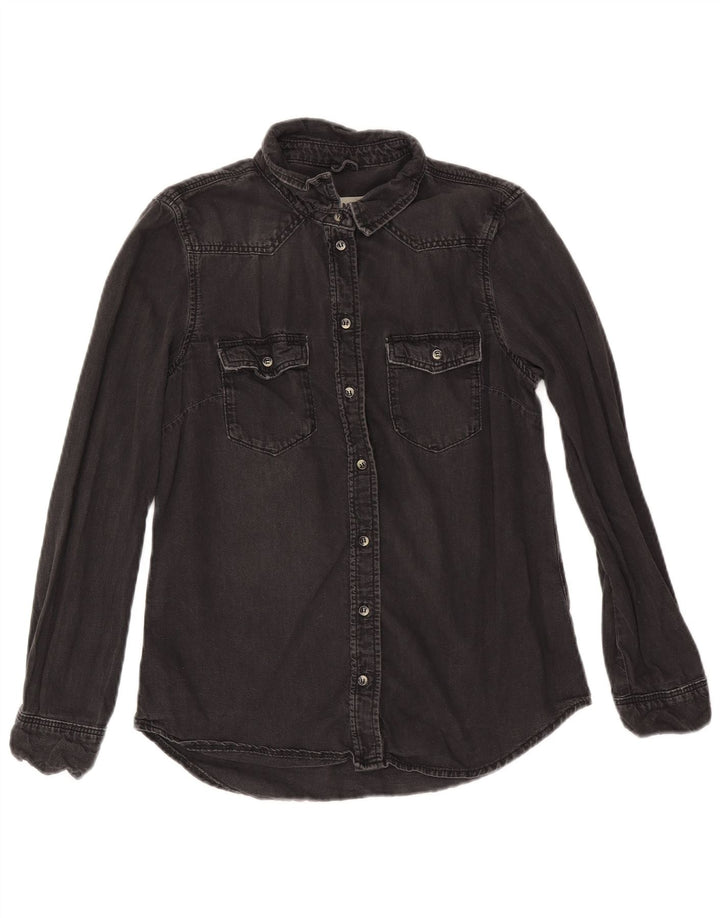 Topshop Dame Denim Shirt UK 12 Medium Sort Bomuld
