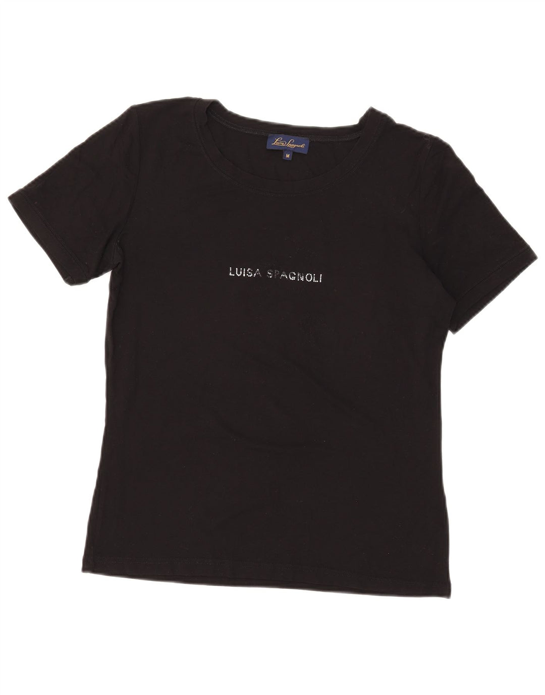 Luisa Spagnoli Dame Grafisk T-Shirt Top UK 14 Medium Sort