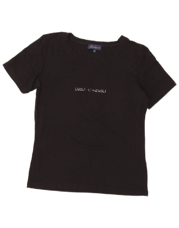 Luisa Spagnoli Dame Grafisk T-Shirt Top UK 14 Medium Sort