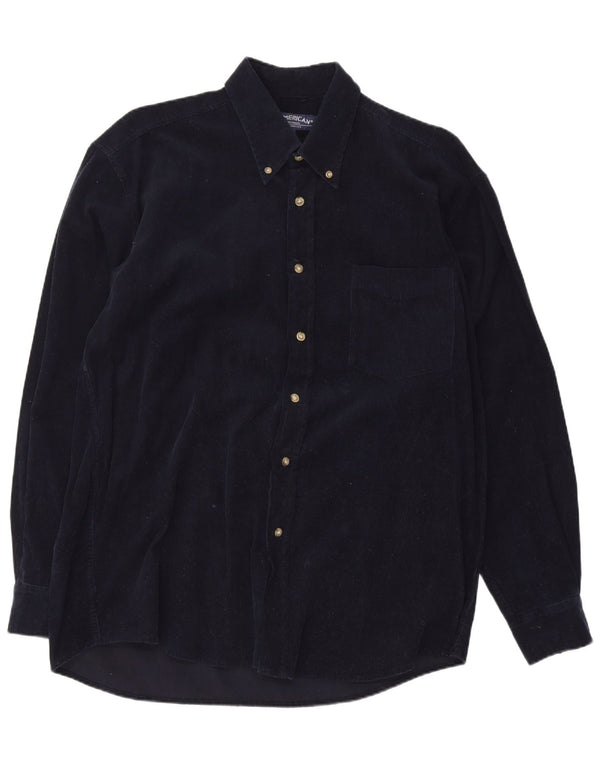 Vintage herre fløjlsskjorte str. 39/40 Medium marineblå bomuld