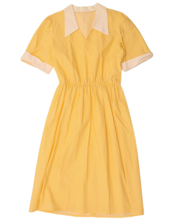 Vintage Kvinder A-Line Kjole UK 12 Medium Yellow Gingham