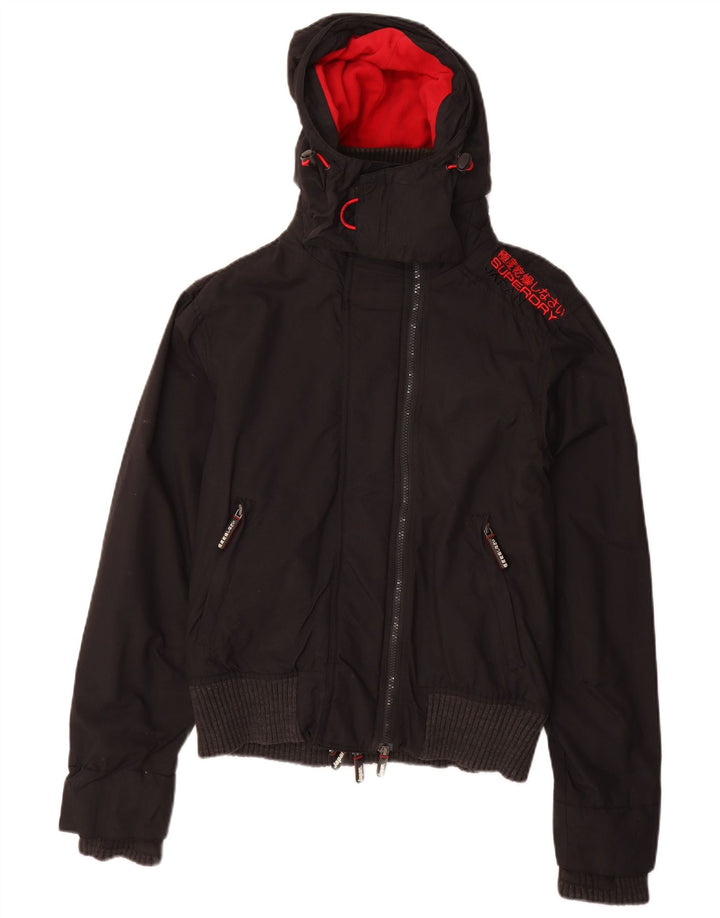 SUPERDRY Womens The Windbomber Hooded Windbreaker Jacket UK 10 Small Black