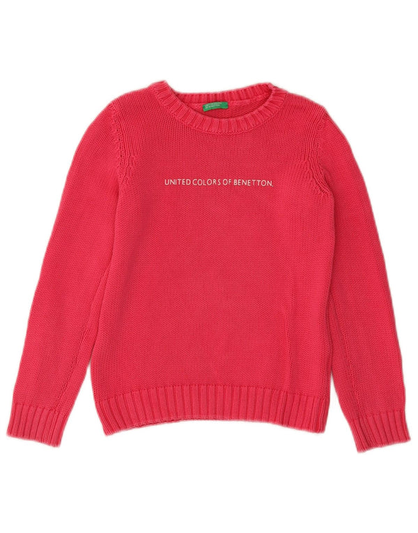 BENETTON piger grafisk rund hals sweater 5-6 år lille pink