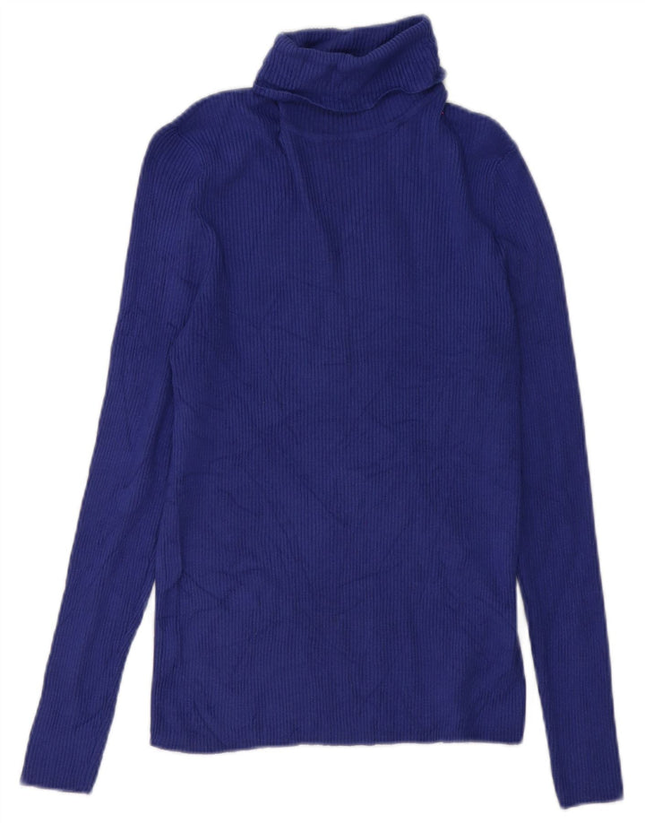 Marks & Spencer Dame Roll Neck Bluse Top UK 12 Medium Blue Viscose