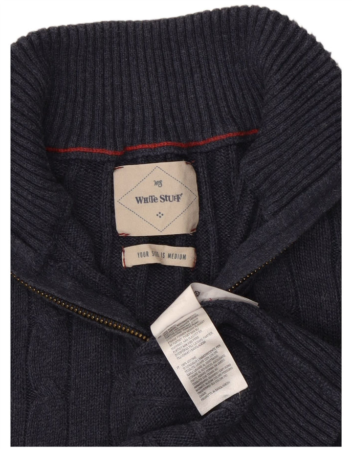 White Stuff Herre Zip Neck Jumper Sweater Medium Navy Blue Bomuld
