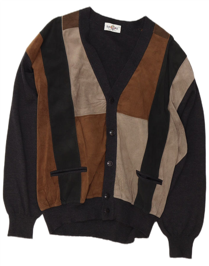 DALMINE Herre Ruskind Cardigan Sweater IT 52 Stor Grå Colourblock