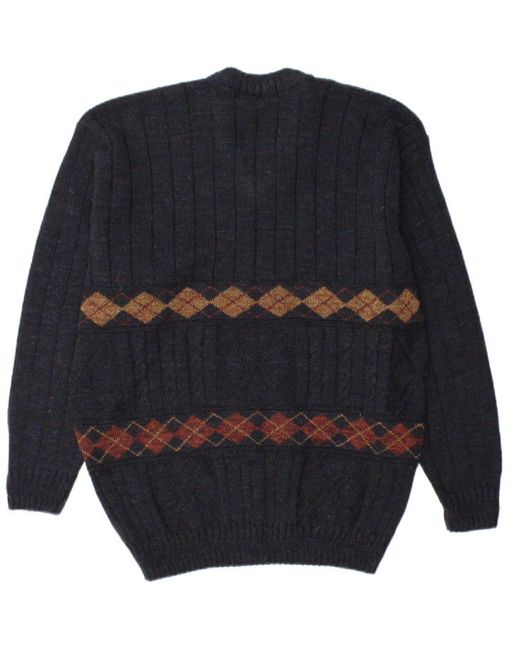 BERKERTEX Herre V-hals sweater Large Navy Blue Argyle/Diamond