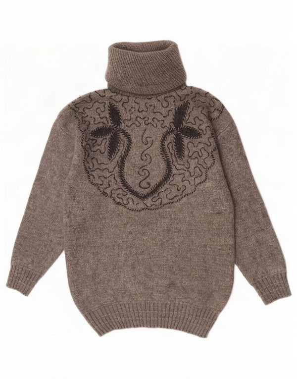 Vintage Dame Roll Neck sweater UK 16 Large Grey Floral