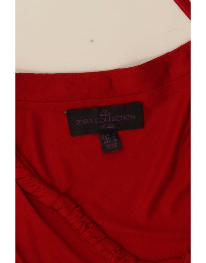 Zara Dame 3/4 ærmet bluse Top UK 8 Lille Rød