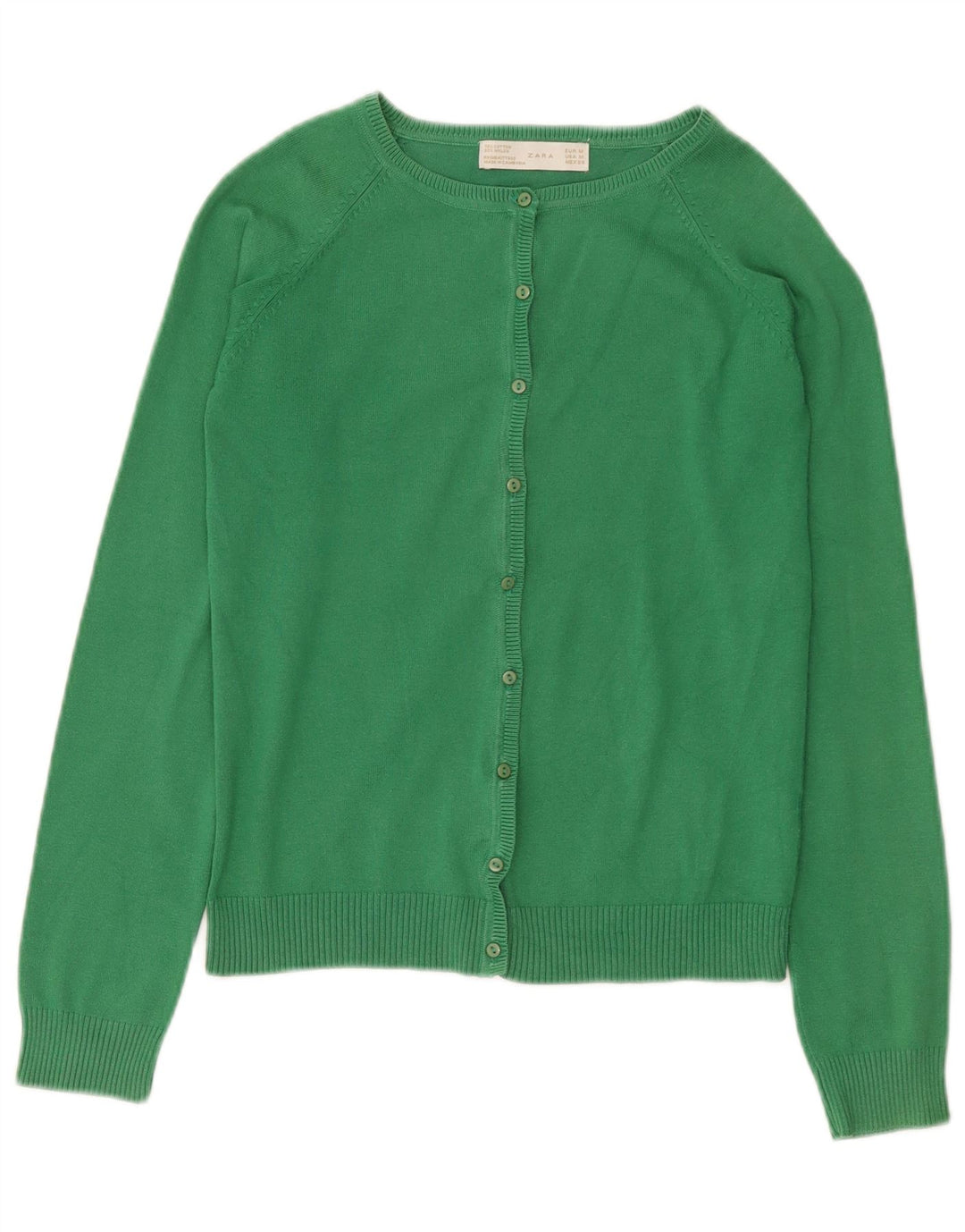 Zara Dame Cardigan Sweater UK 12 Medium Green Bomuld