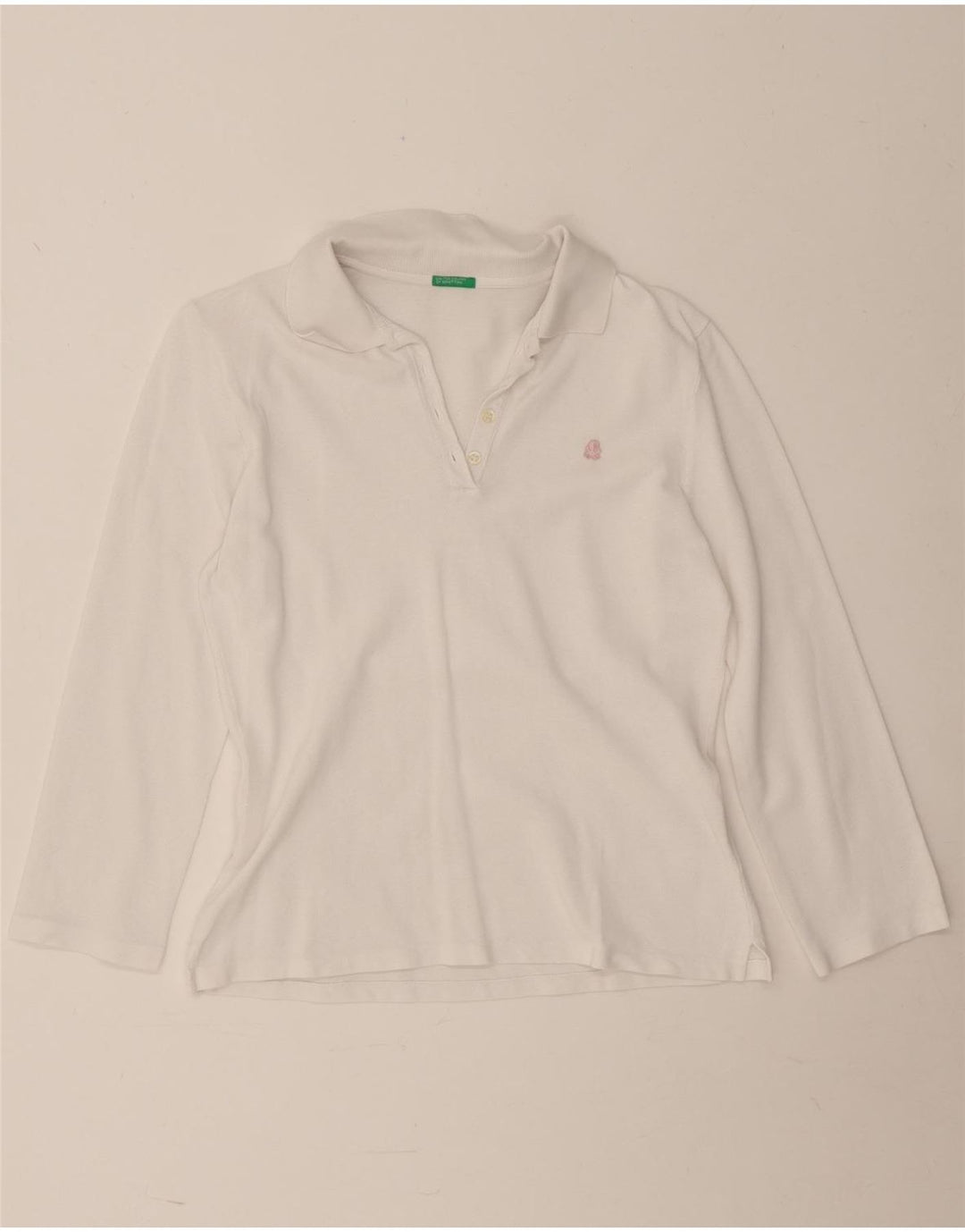 Benetton langærmet polotrøje til kvinder UK 12 Medium White