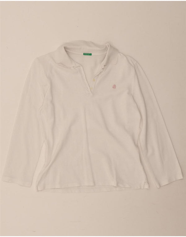 Benetton langærmet polotrøje til kvinder UK 12 Medium White