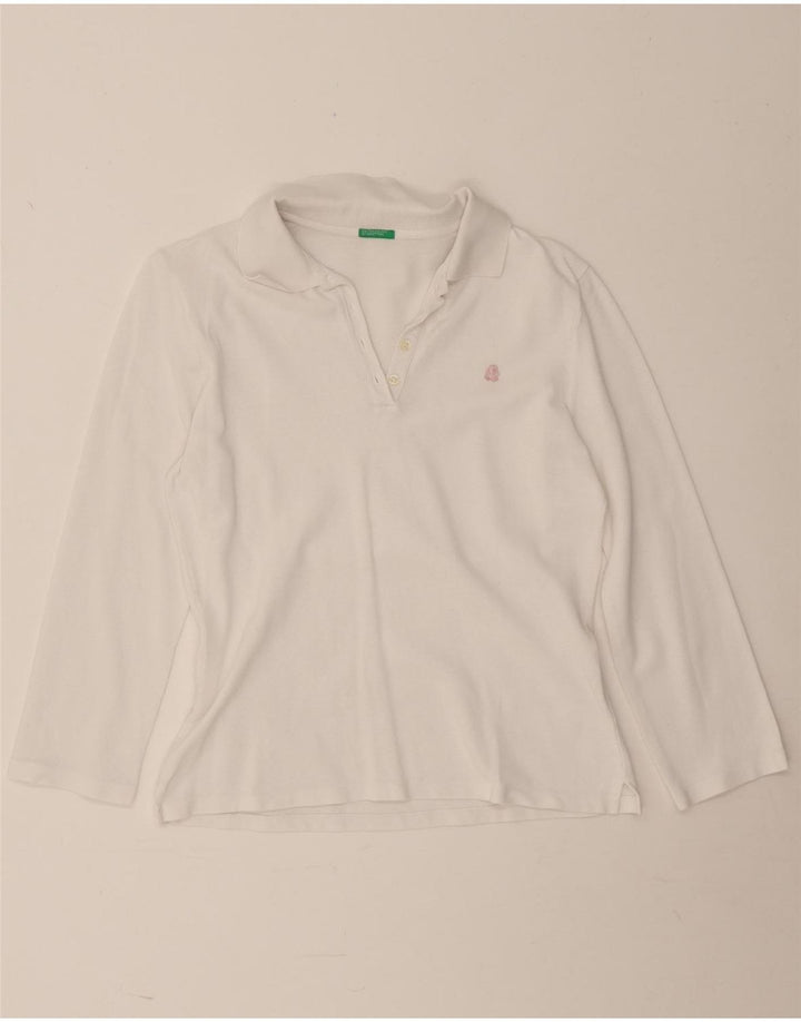Benetton langærmet polotrøje til kvinder UK 12 Medium White
