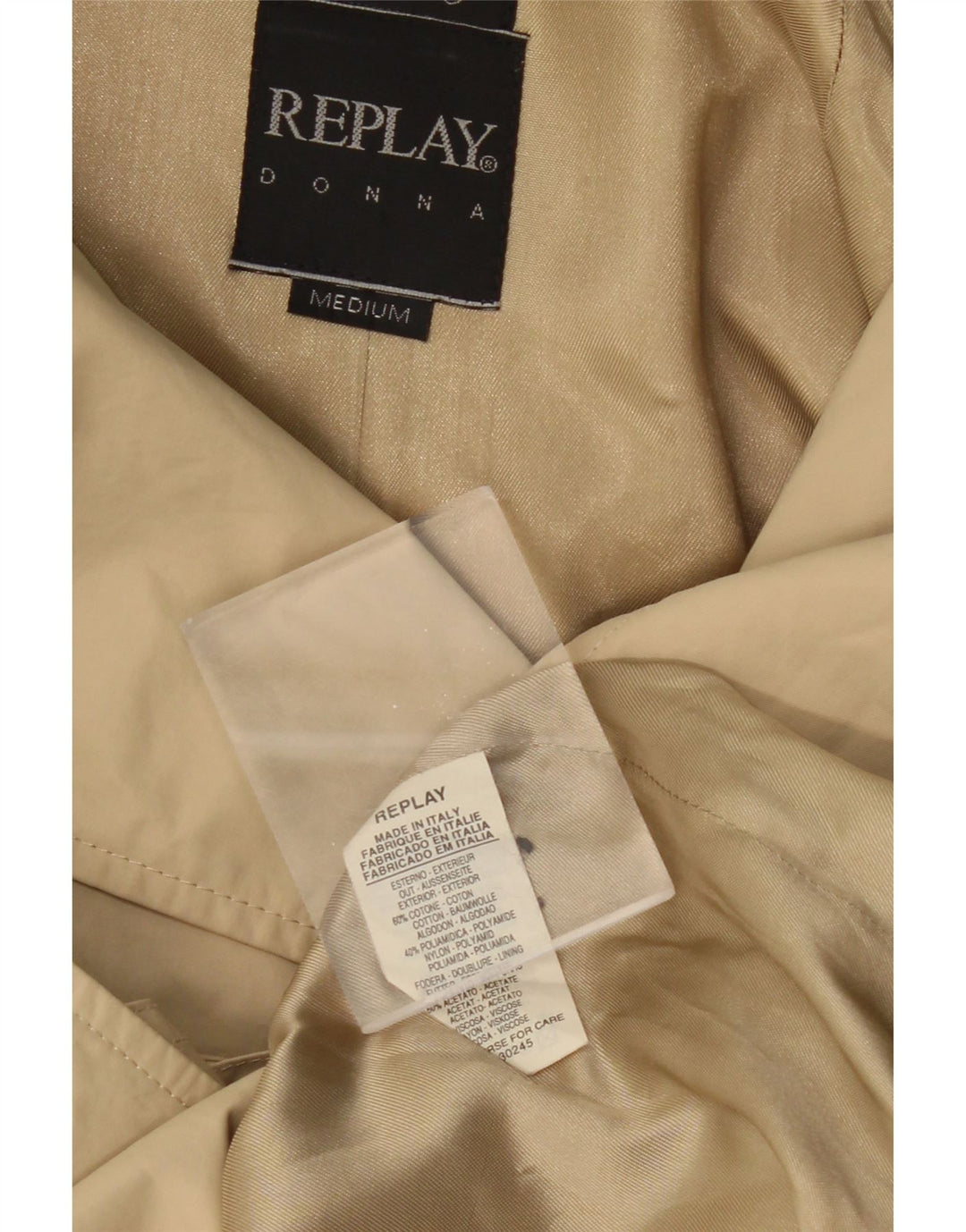 REPLAY Dame Trench Coat UK 14 Medium Beige Bomuld