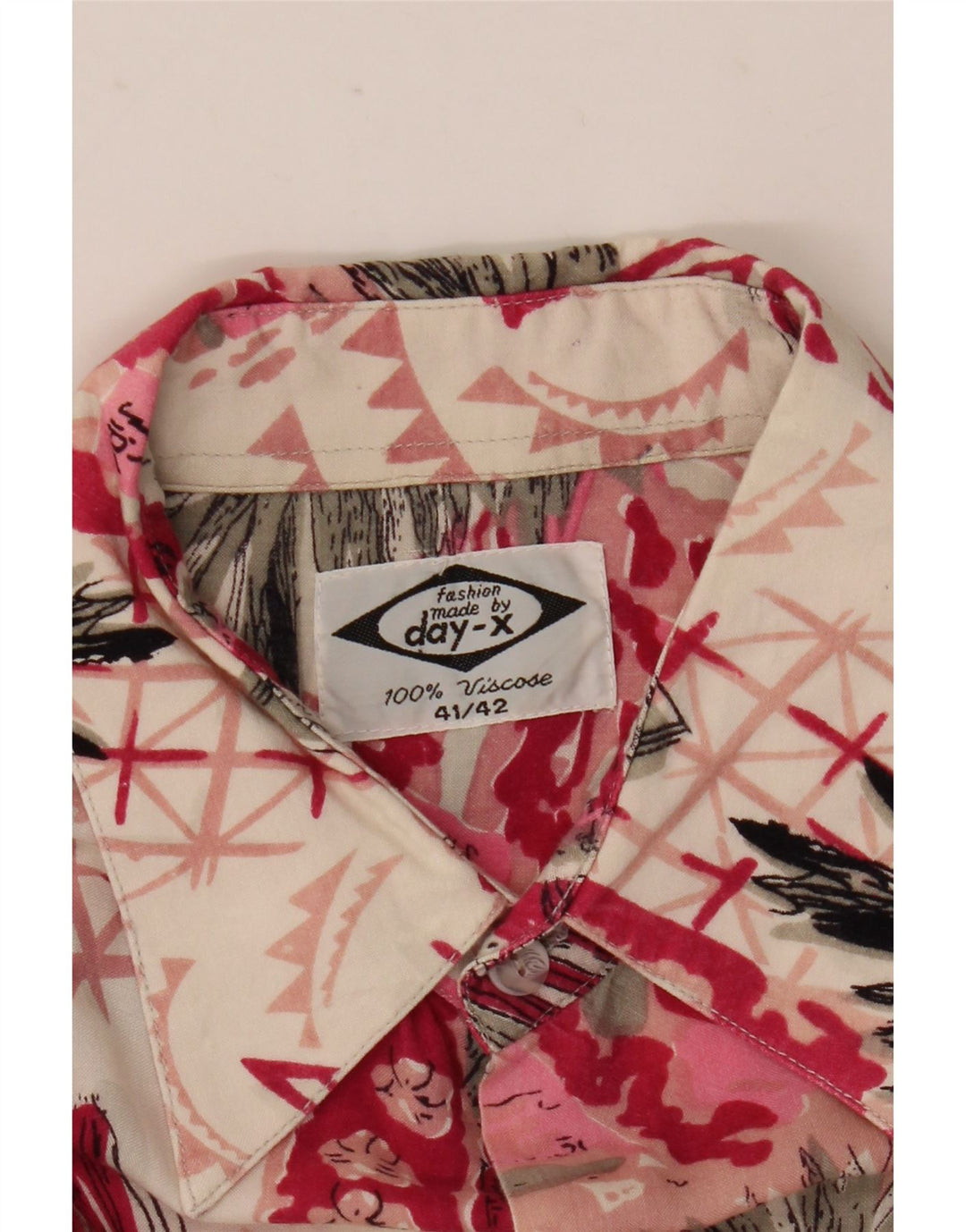 Day-X Kortærmet Herreskjorte Størrelse 41/42 Large Pink Patchwork Viscose