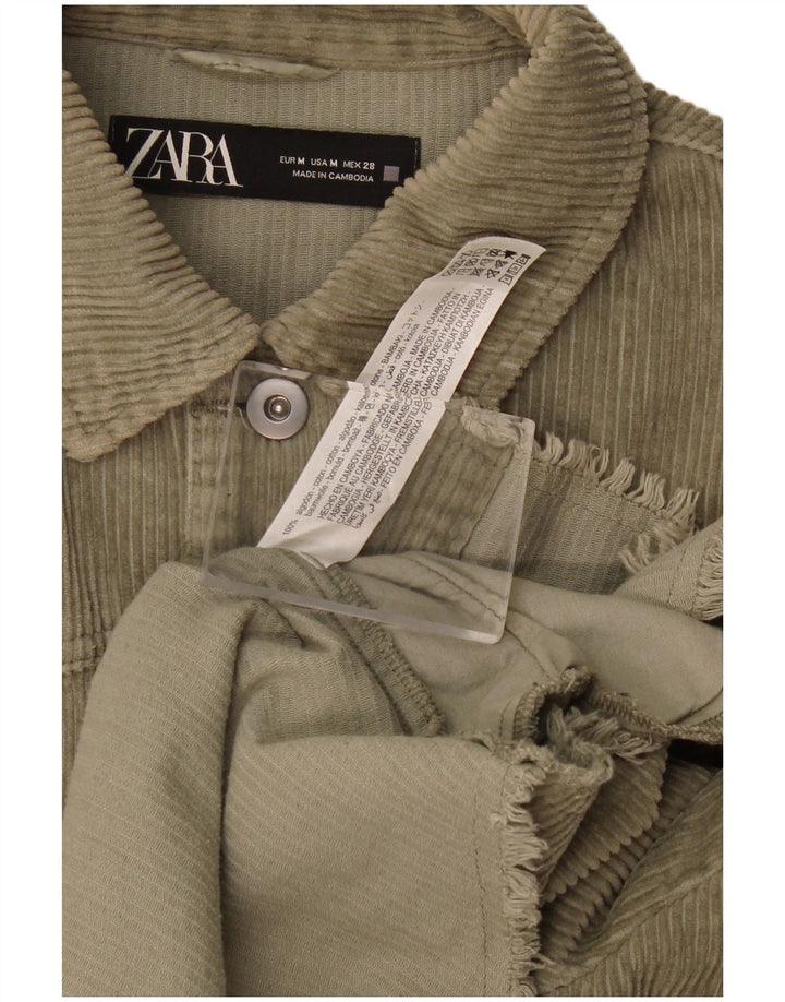 Zara Dame Oversized Corduroy Shirt UK 14 Medium Khaki Bomuld