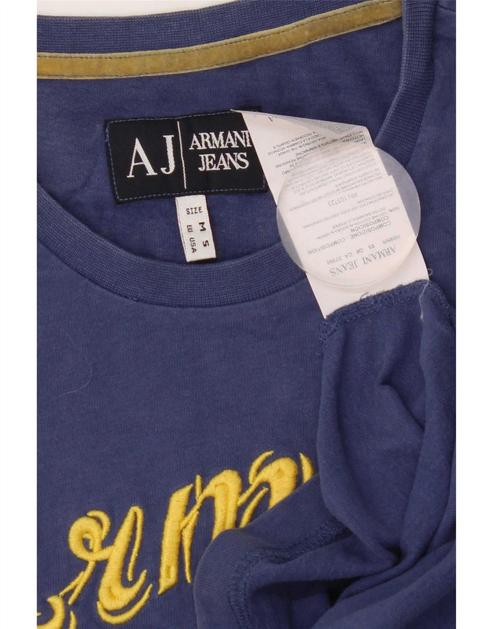 Armani Herre grafisk T-shirt Top Medium Blue Bomuld