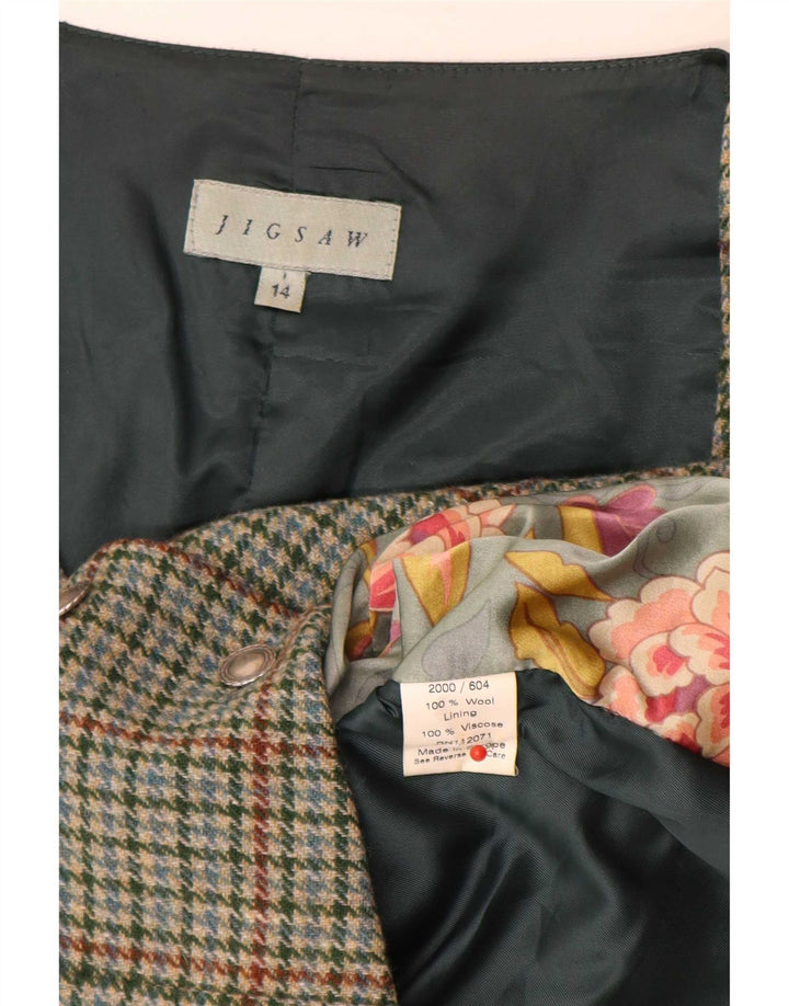 Jigsaw Damevest UK 14 Medium Green Houndstooth Wool Classic