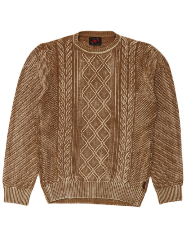 Vintage herre rund hals sweater stor brun geometrisk jomfruuld
