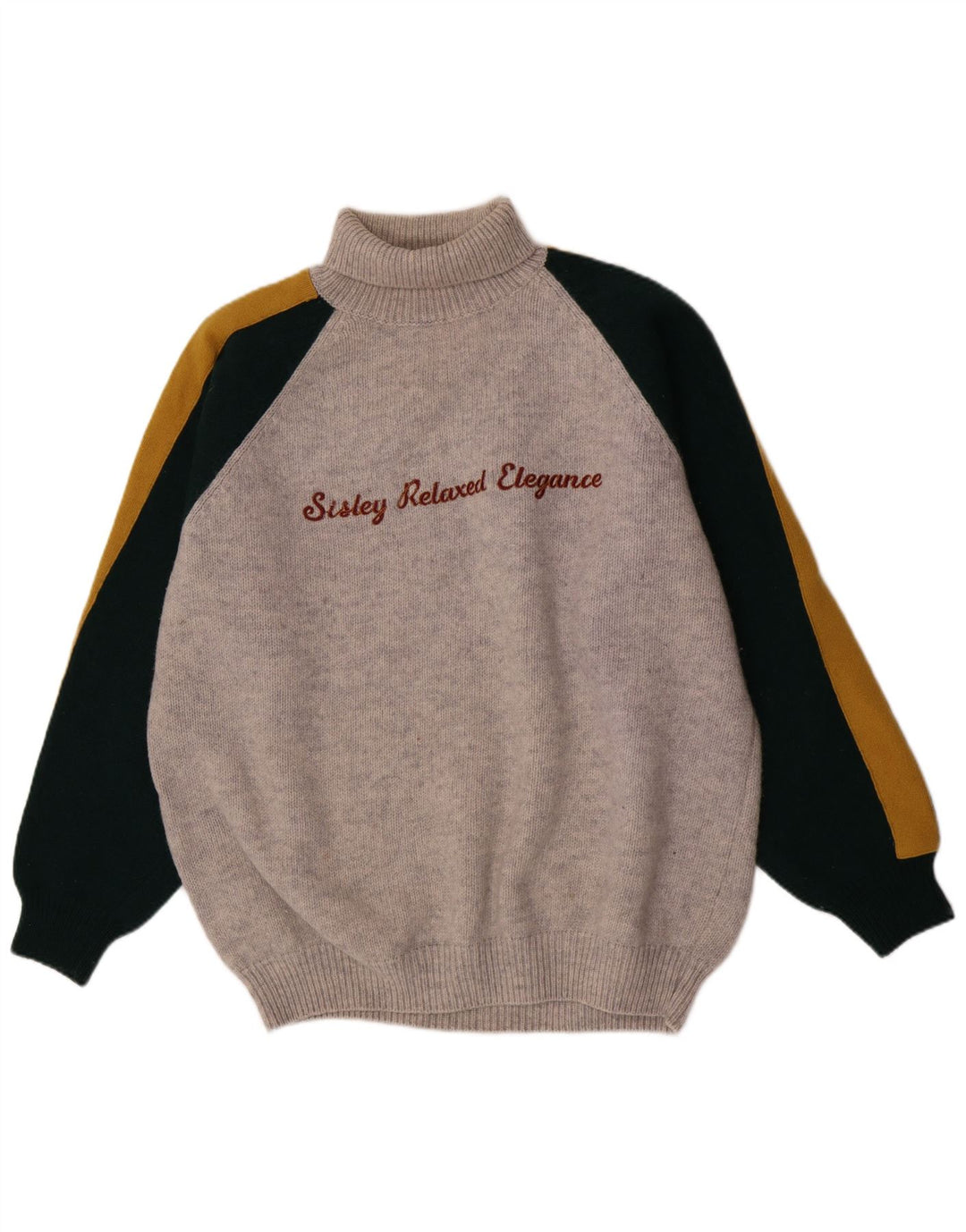 Sisley Herre grafisk rullehals sweater XL Grå Colourblock Uld