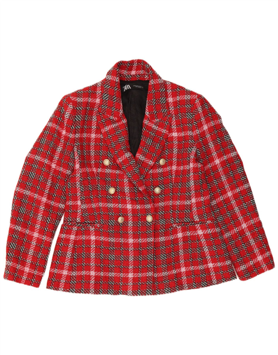 Zara Dame Dobbeltradet Blazer Jacket UK 18 XL Rød Ternet