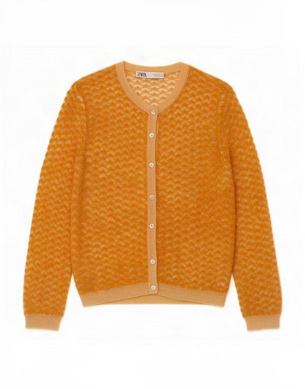 Zara Womens Cardigan Sweater UK 12 Medium Yellow Nylon
