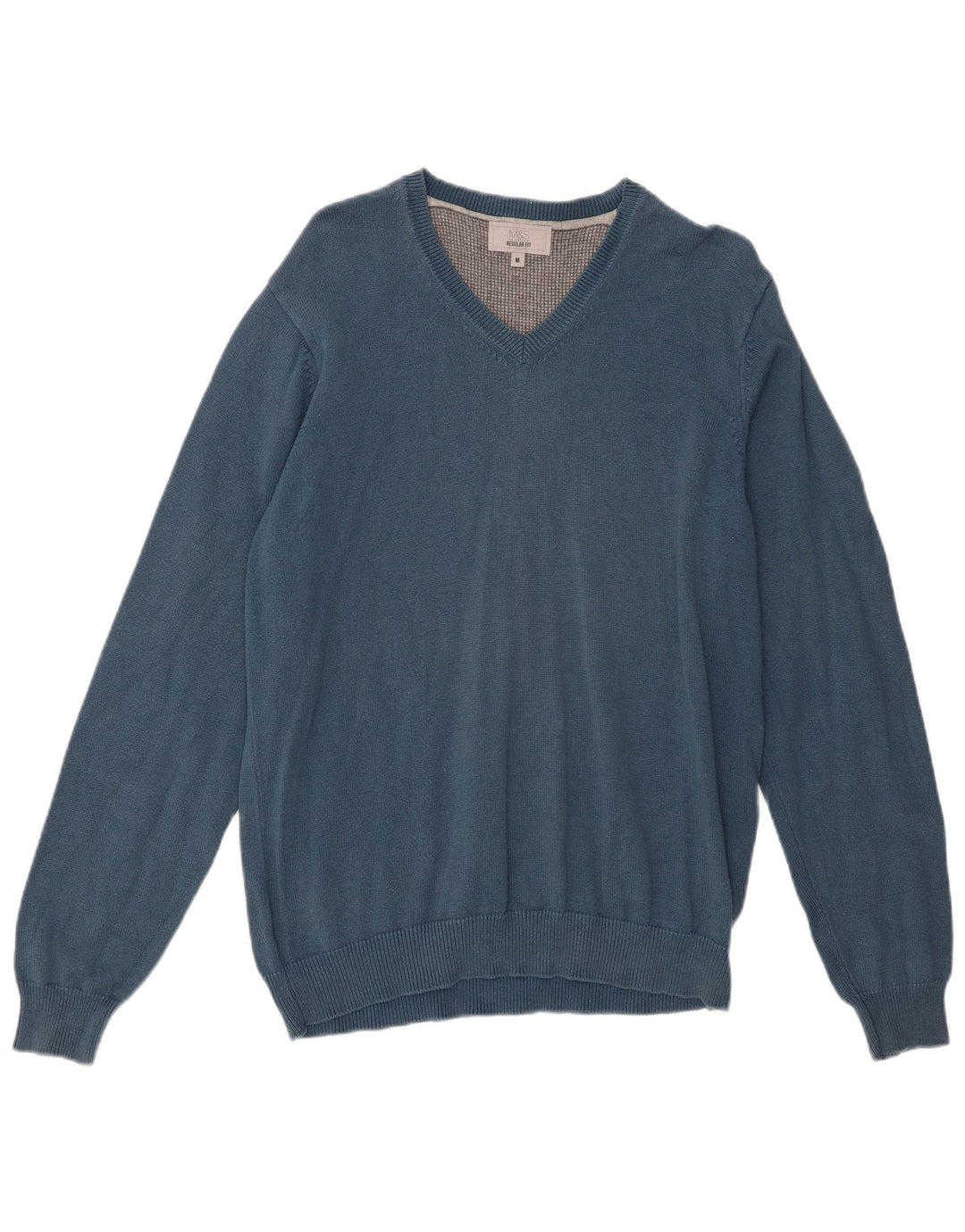 Marks & Spencer Herre Regular Fit V-hals sweater mellemblå bomuld