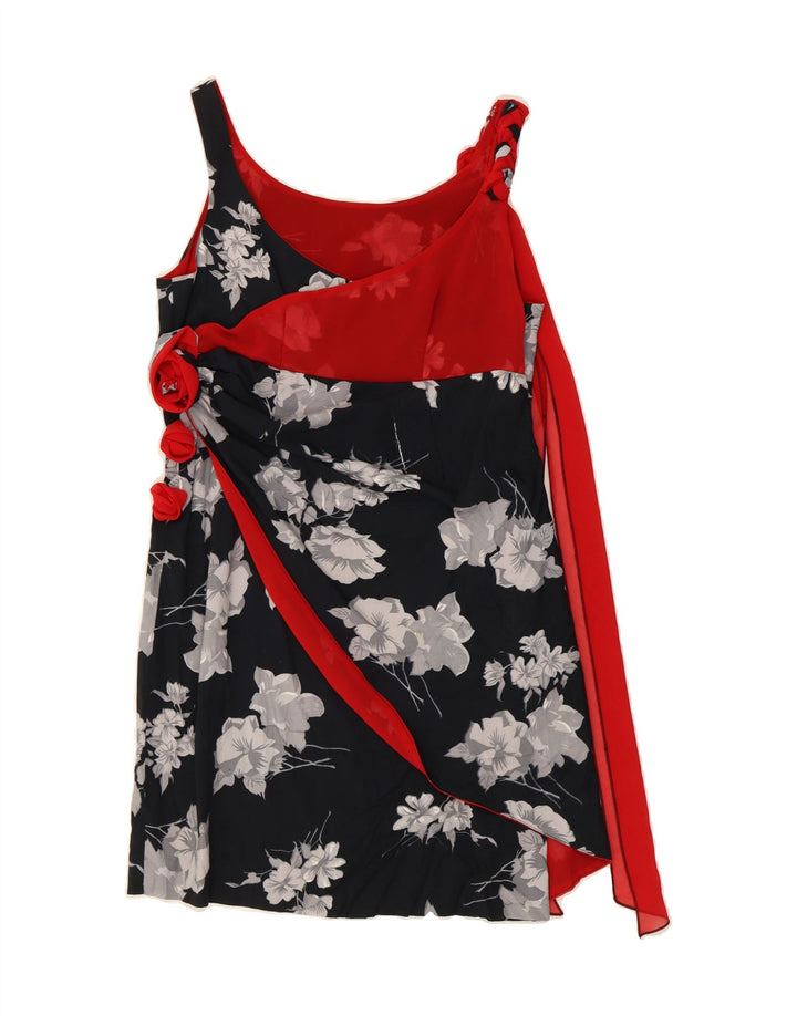 VINTAGE Womens Sleeveless Basic Dress UK 12 Medium Black Floral Vintage Vintage and Second-Hand Vintage from Messina Hembry 