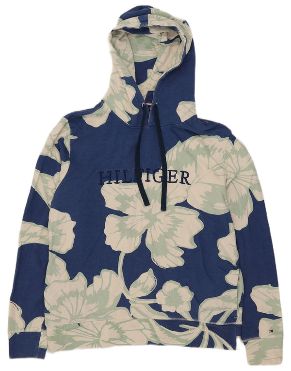 Tommy Hilfiger Grafisk hættetrøje til kvinder UK 16 Stor blå blomstret bomuld