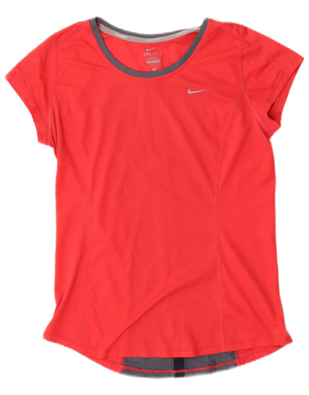 NIKE Dame Dri Fit T-Shirt Top UK 12 Medium Red Colourblock