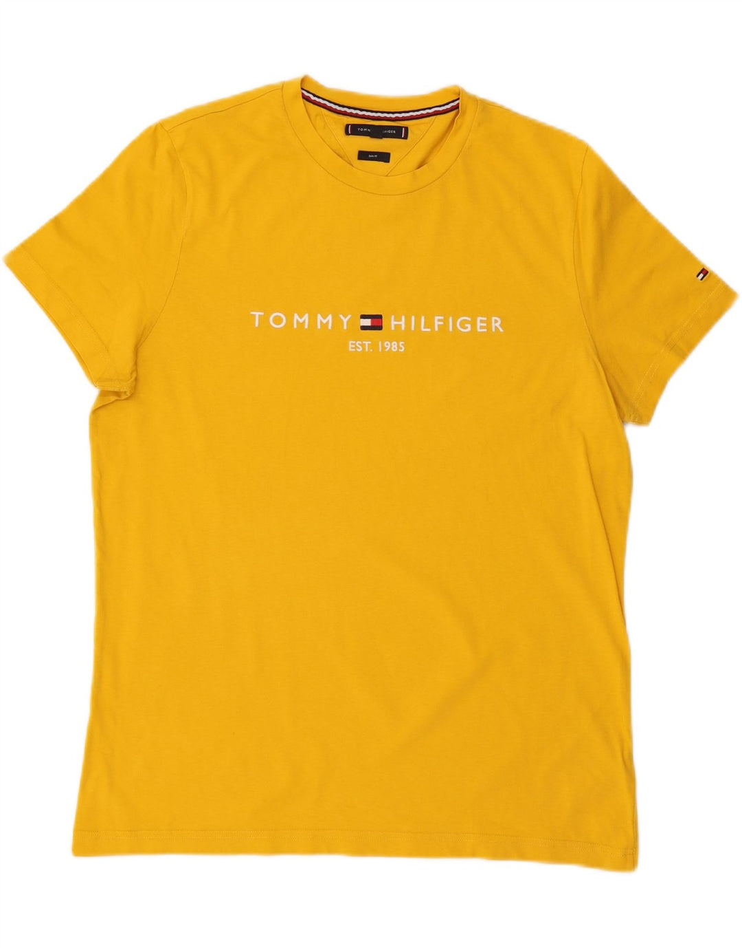 TOMMY HILFIGER Herre Slim Fit Grafisk T-Shirt Top XL Gul Bomuld