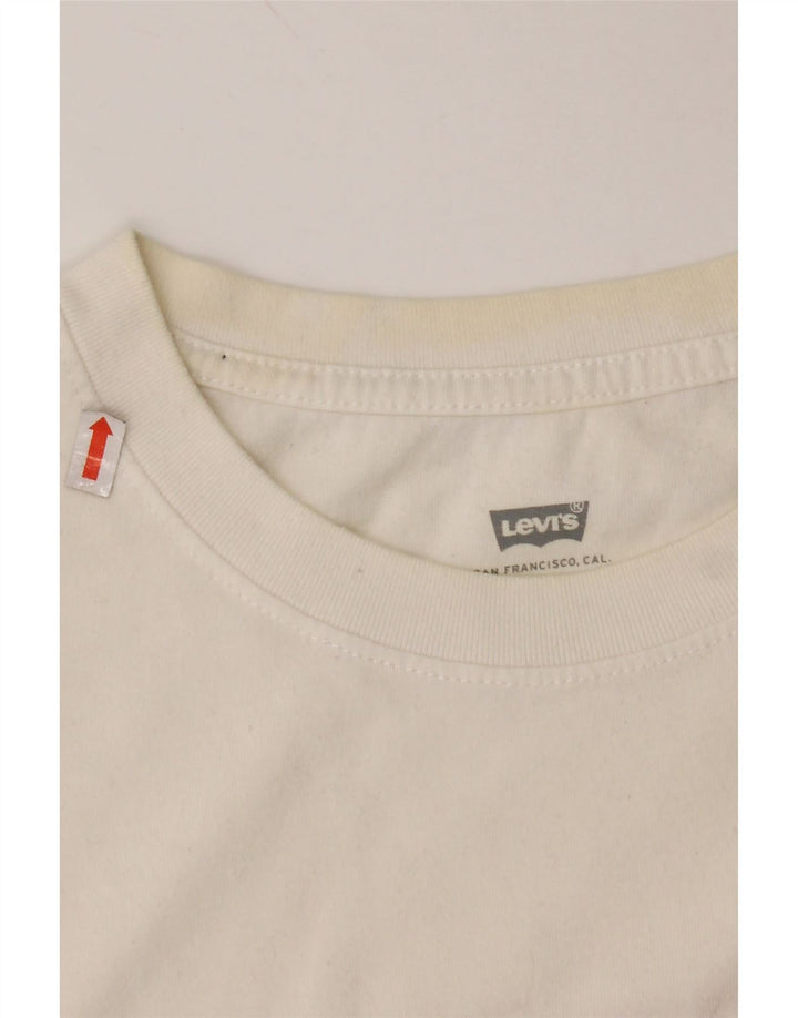 LEVI'S Dame Crop Grafisk T-Shirt Top UK 10 Small White Colourblock